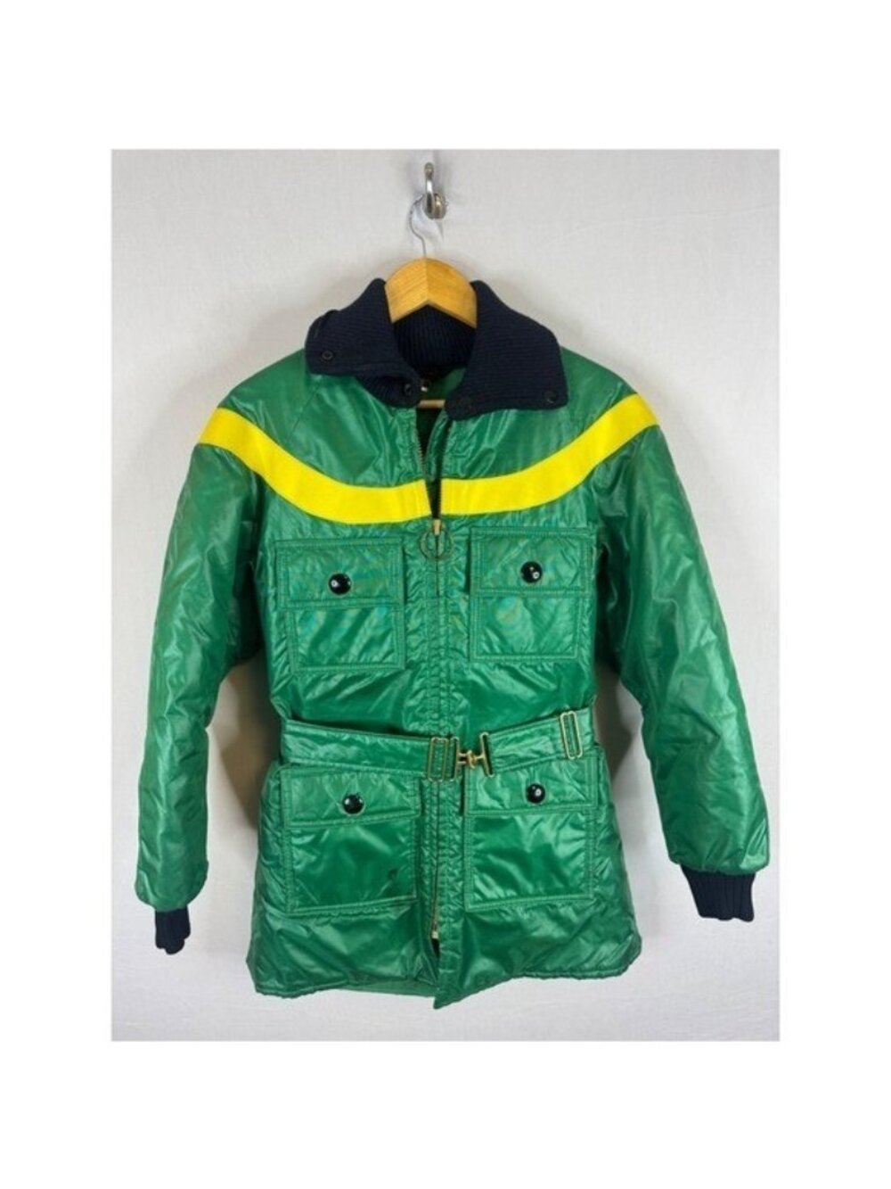 Vintage John Deere Fashionaire Green Snowmobile Jacket Belted Hooded Women Small